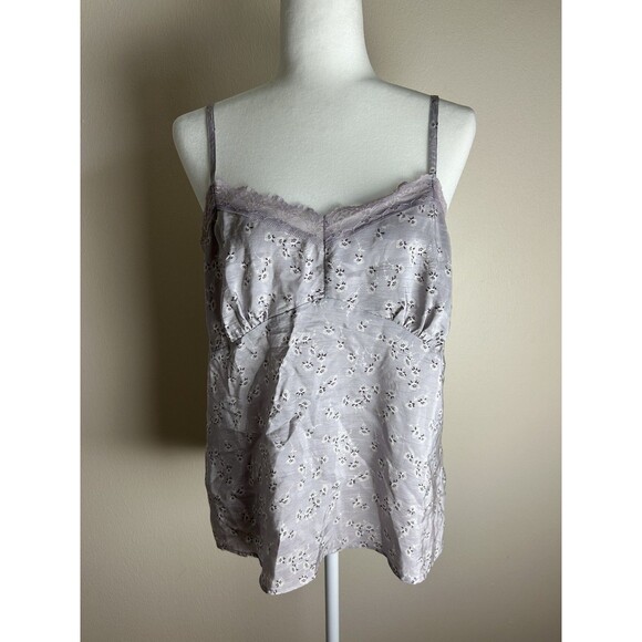 Vintage American Eagle XL 16  Babydoll Tank Top 100% Silk Lace Cottage Core Y2K - Picture 1 of 5